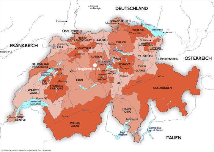 Karte mit den Kantonen der Schweiz