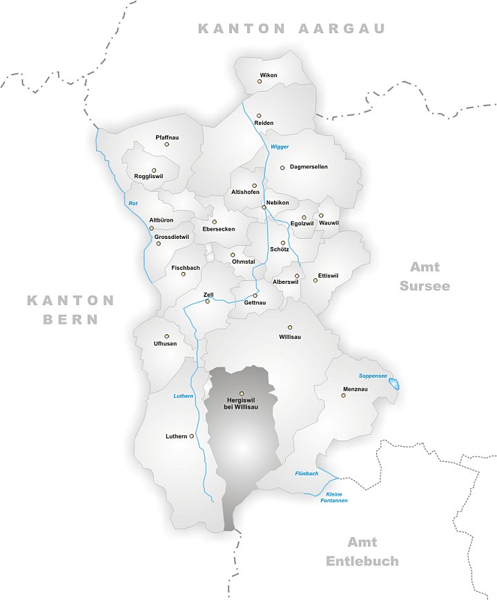 Lage der Gemeinde Hergiswil b. Willisau im Amt Willisau